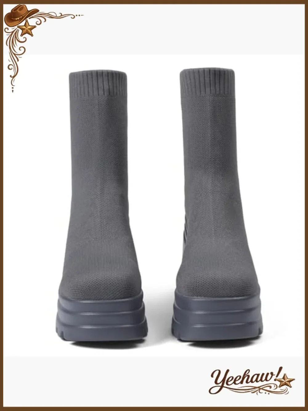 Stretch Knit Ankle Boots Square Toe Chunky Heel Platform Slip On - Picture 4 of 7